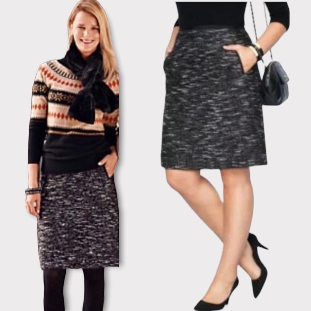 Talbots Women's Black and White Tweed Pocket Carroll Skirt Size 6